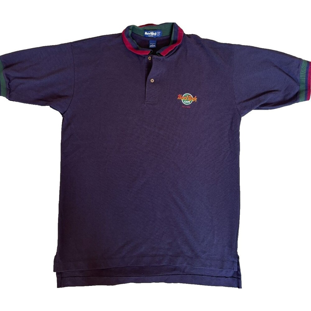 Vintage 90s Hard Rock Cafe Atlanta Polo Shirt USA Made Large Collector Logo